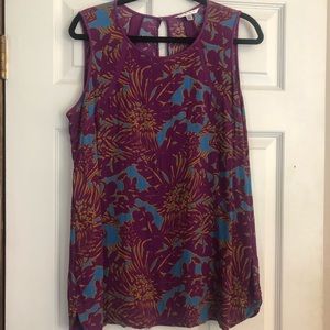 Print CAbi blouse in purple and blue.